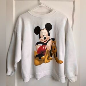 Vintage Disney Mickey & Pluto White Crew Neck Sweatshirt Size XL